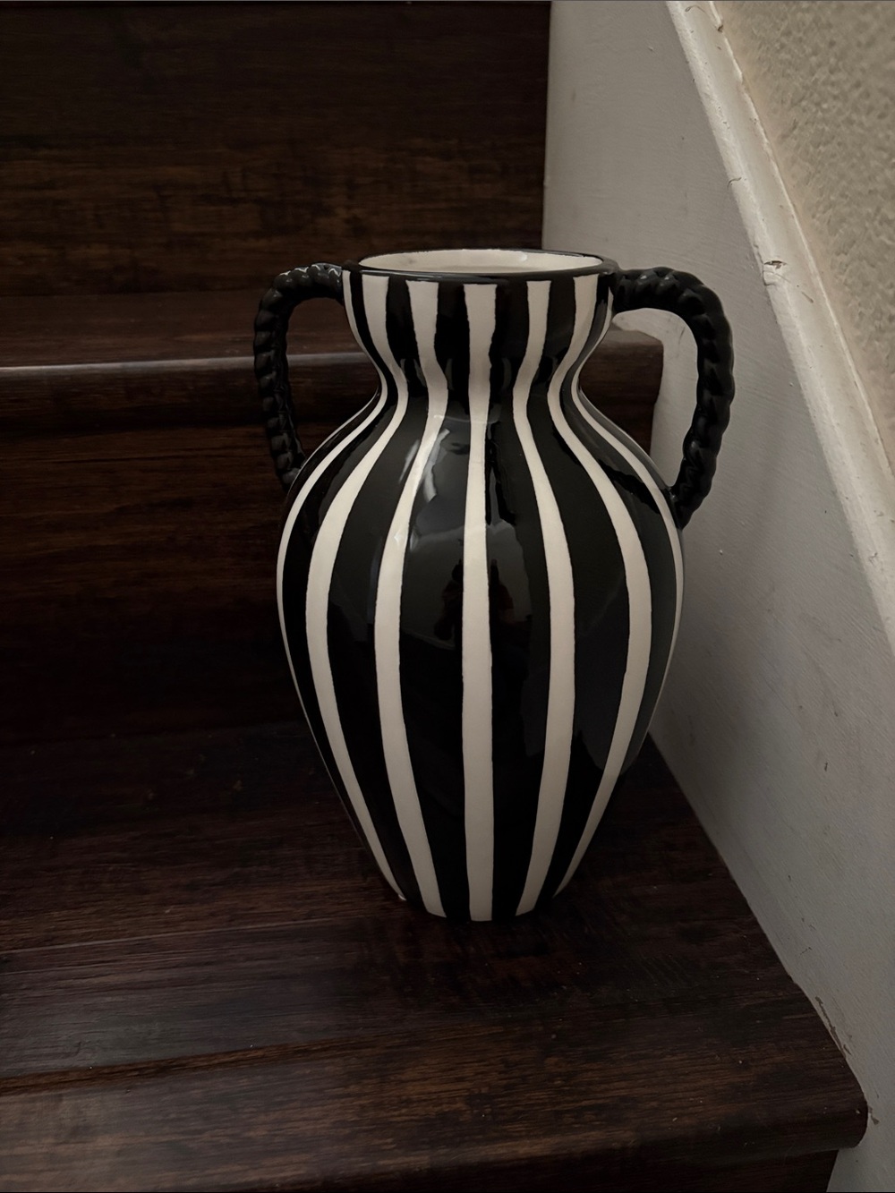 Black and White Striped Decorative Vase - Brand Unspecified
